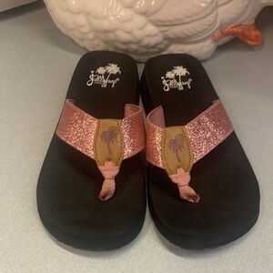 Jellypop Rose Pink Glitter Thong Sandals with Palm Tree Accent